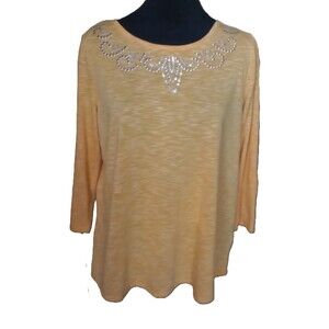 Silverwear Women's L Yellow 3/4 Sleeve Blouse with Silver Detail Front Neck Area